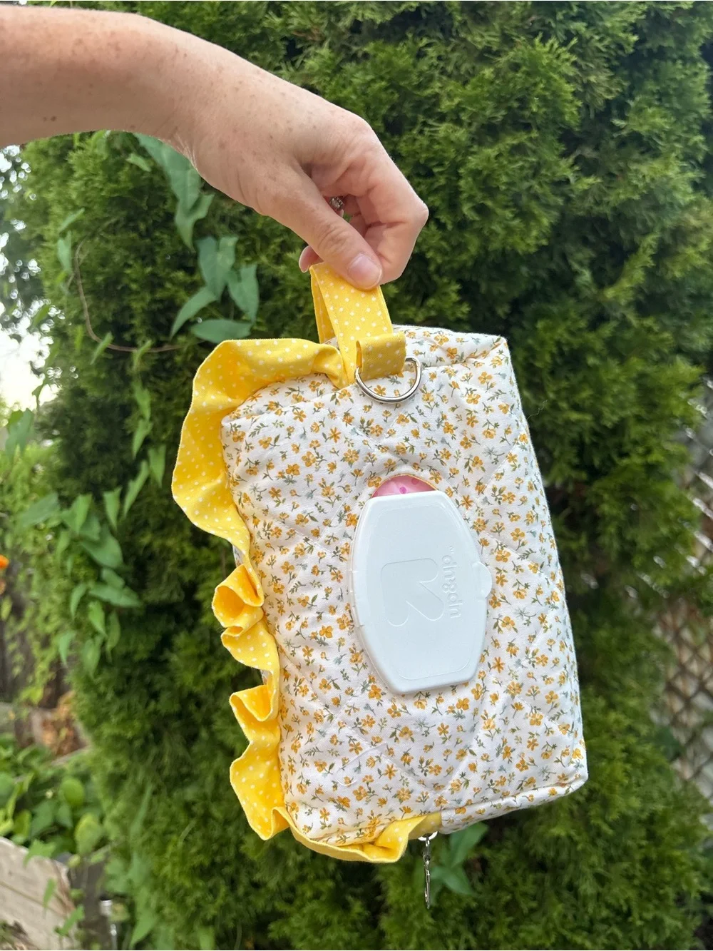 Yellow Floral Baby Wipes Carry Bag with Ruffle Trim